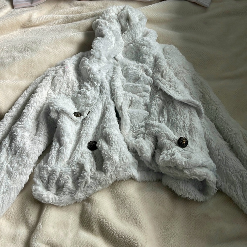 White faux fur sweater